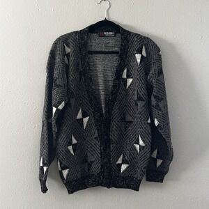 VTG 80s Scandia Cardigan Sweater Mens M Abstract Eclectic Grandpa Kurt Cobain
